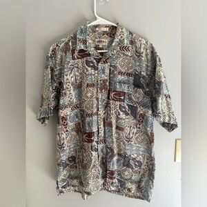 Campia Moda Hawaiian Button Up Short Sleeve Shirt Mens SZ L Cotton Casual Summer